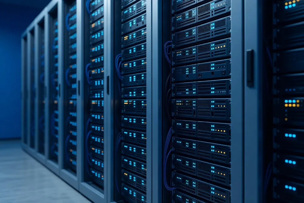 Rangée de serveurs dans un data center français