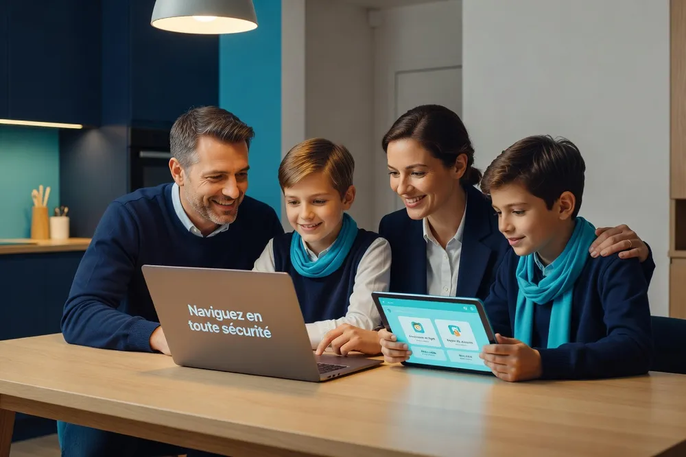 Famille utilisant internet ensemble avec des bonnes pratiques de sécurité
