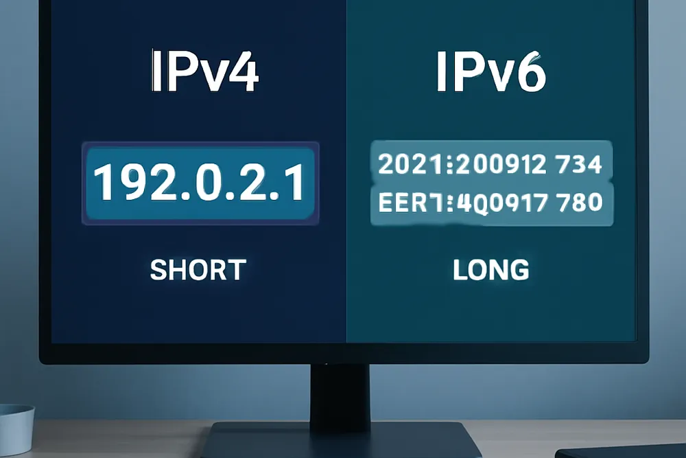 Schéma comparatif d’une adresse IPv4 et d’une adresse IPv6
