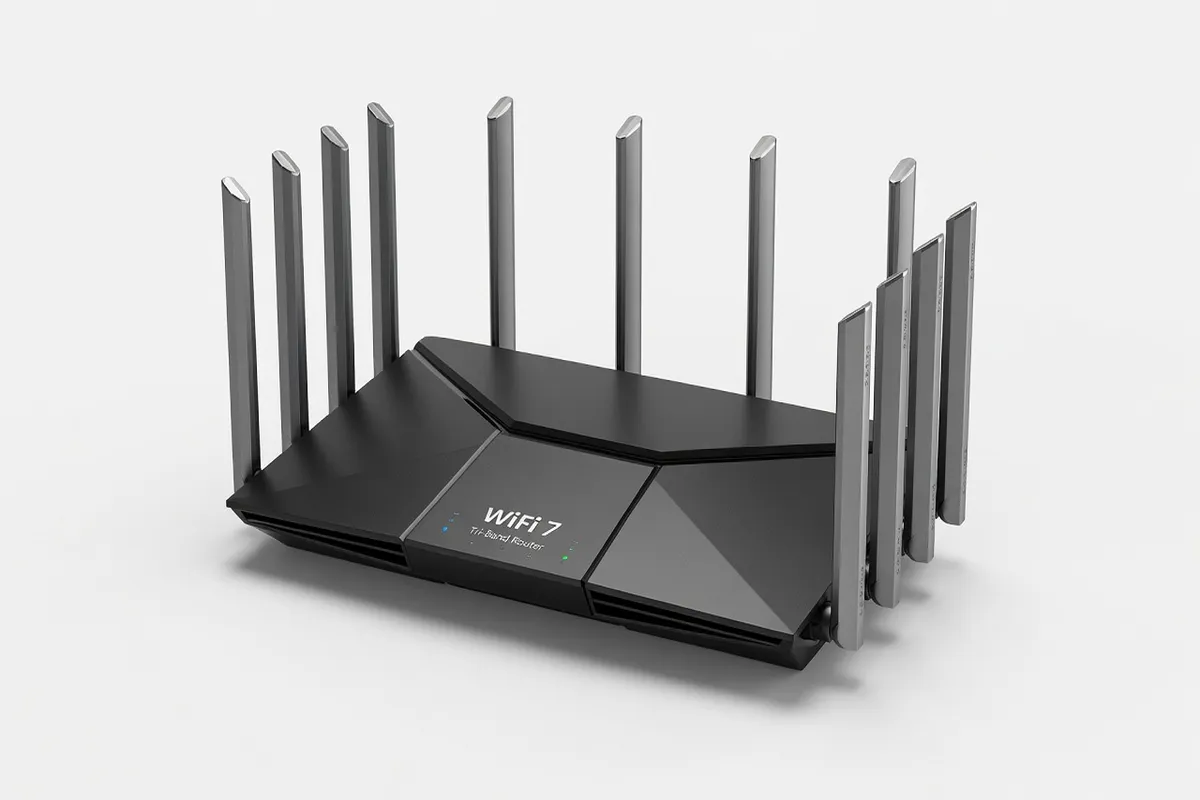 Interface d’administration d’un routeur WiFi 7 montrant les trois bandes et les appareils connectés